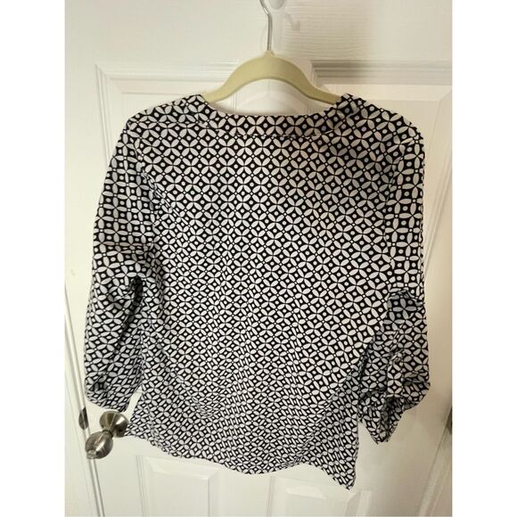 Adrienne Vittadini women’s 3/4 sleeve blouse small navy and white - Picture 2 of 7